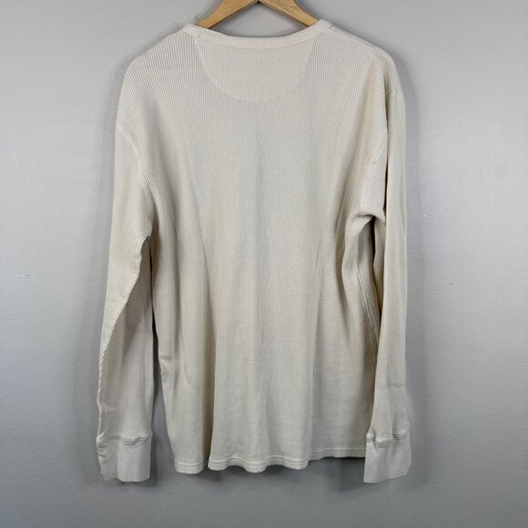 Gap Waffle Knit Long Sleeve Beige Shirt With Navy Logo & Flag Graphic Mens XL - Picture 2 of 13